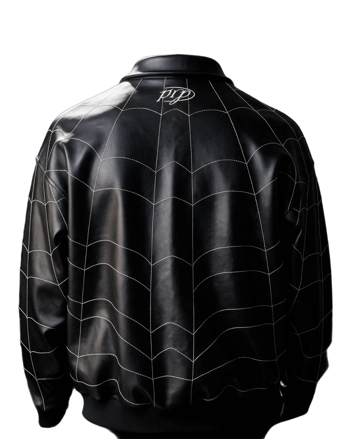 Spider Web Faux-Leather Jacket, back with stitched web